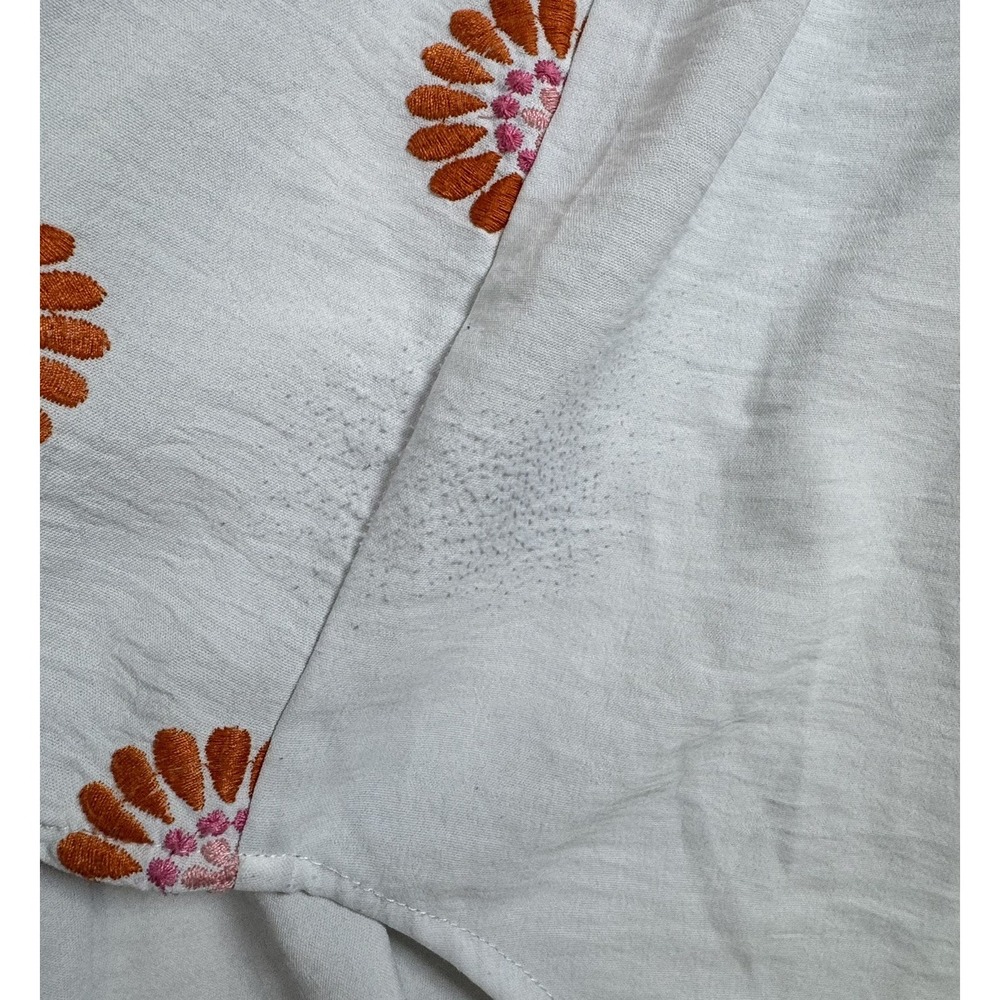COMO BLACK Women's Light Blue Orange Floral Embroidered‎  Shirt Blouse Size M - Picture 5 of 16